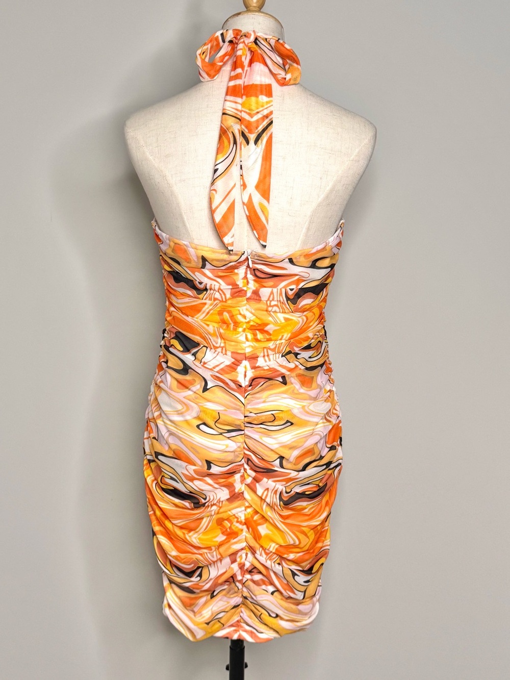 Princess Polly Viviana Geometric Halter Mini Dress Orange Size 10 NWT - Picture 3 of 11